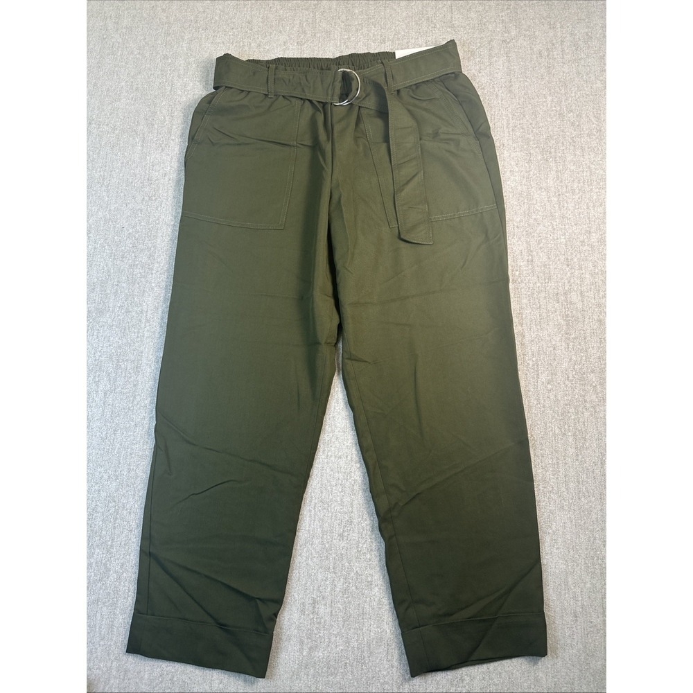 Ann Taylor Ankle Pants Women 12 Green Belted High Rise Wide Leg 29022021